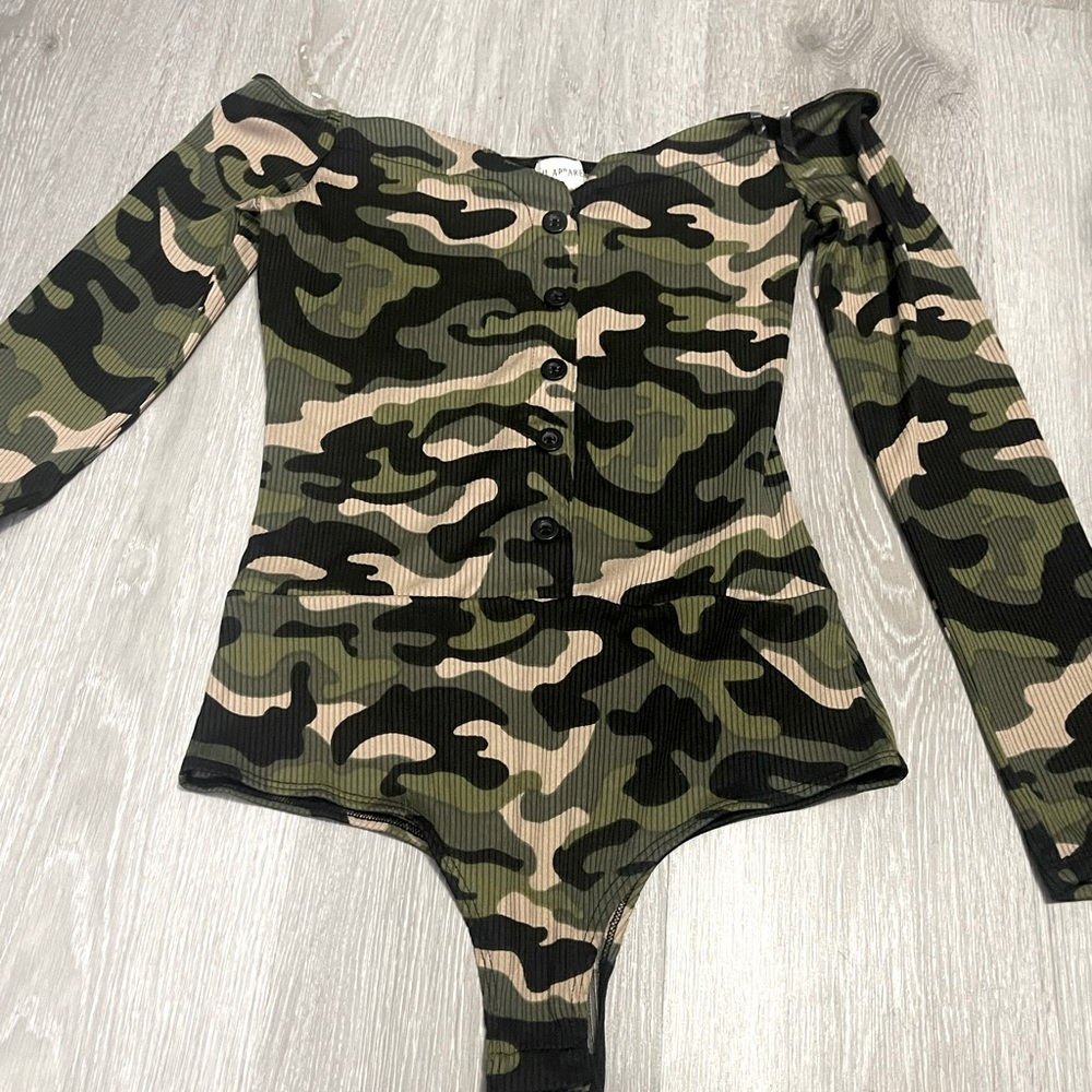 Off the shoulder camp body suit